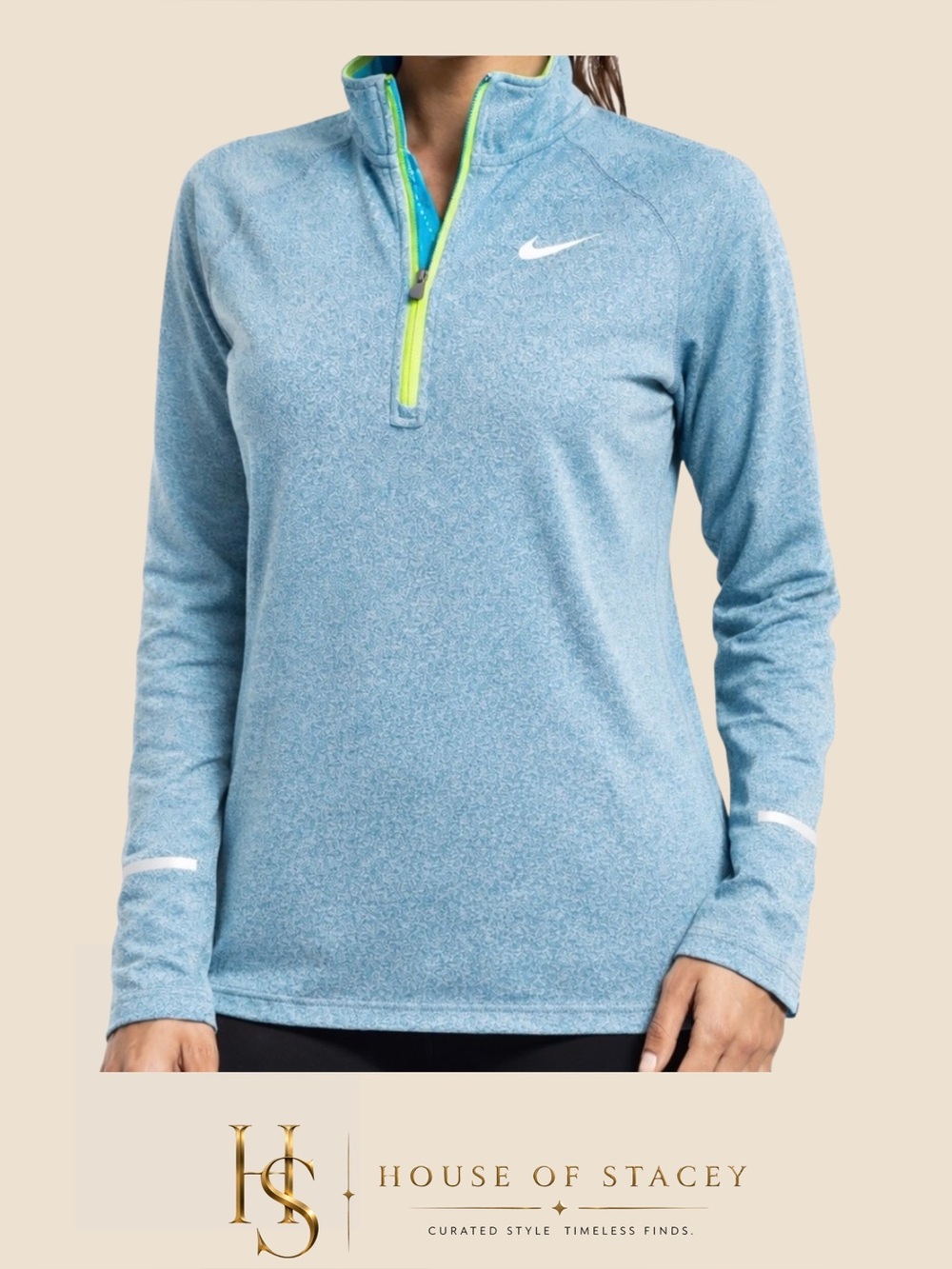 Nike Running Dri-Fit Quarter Zip Pullover Large Blue Neon Athletic Top